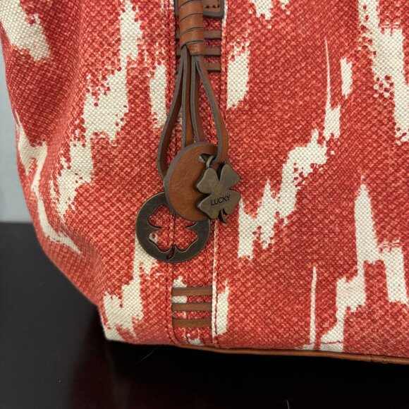 Lucky Brand Orange White Brown Aztec Ikat Canvas Tote - Picture 2 of 12